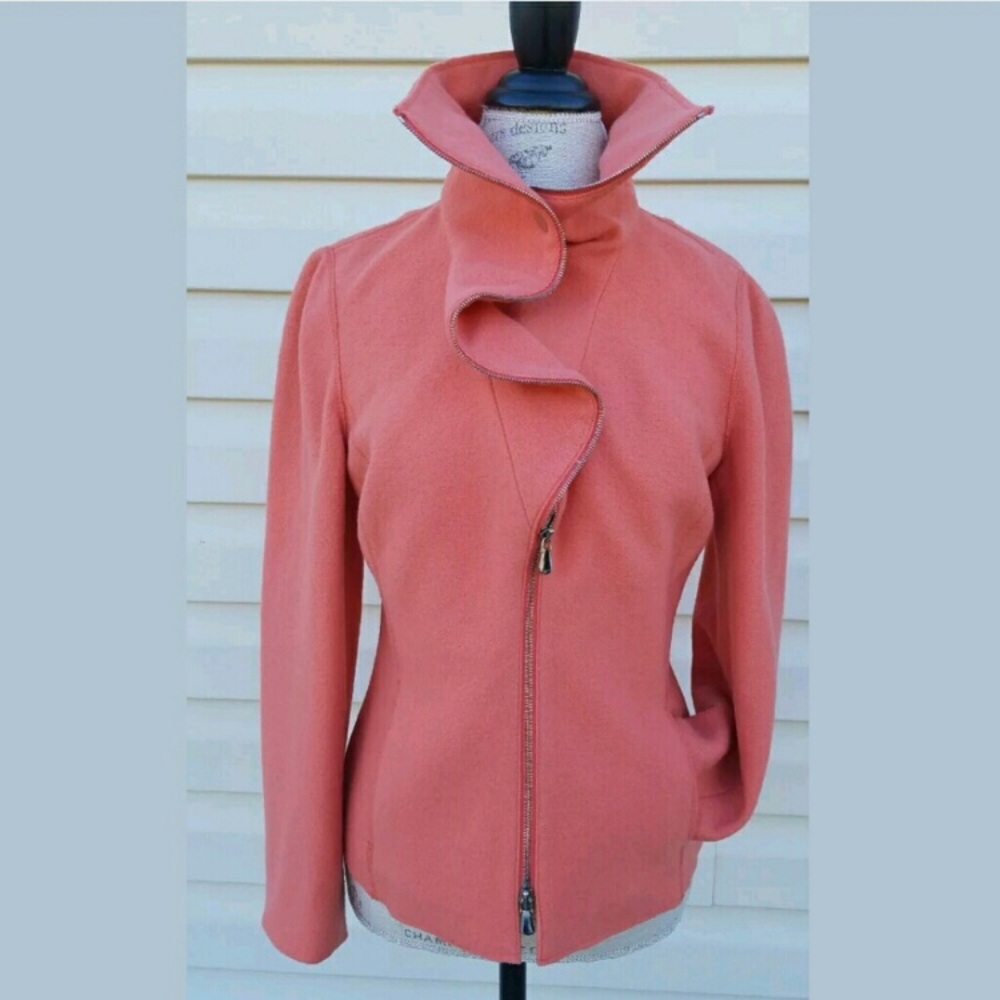 Per Se James Perse Coral Wool Ruffle Jacket 8 M